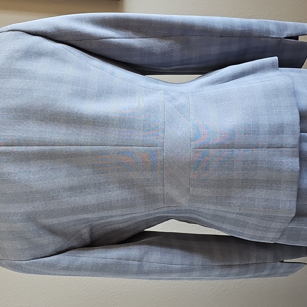 Elegant Light Blue Checkered Ladies Suit - Picture 6 of 8